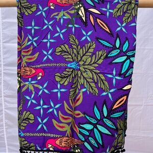 Sarong/Coverup/Canga - Palm Tree and Bird w/Black Poms